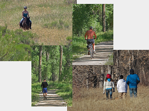 Cmposite showing biking, hiking, jogging and horseback riding